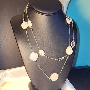 P41. 925 Sterling Silver Faceted Moonstone 36" long flapper style Necklace